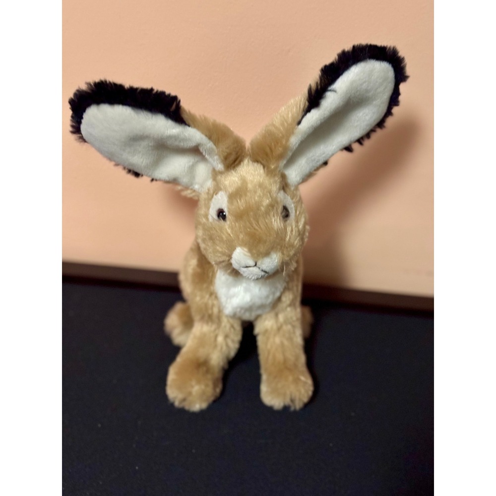 Nature Planet Plush Jack rabbit Hare Realistic Black Eared Tan Stuffed Animal